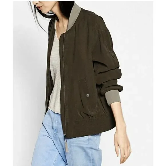 Liebeskind Berlin Women’s Grey Twill- Collar Bomber Jacket Size Small